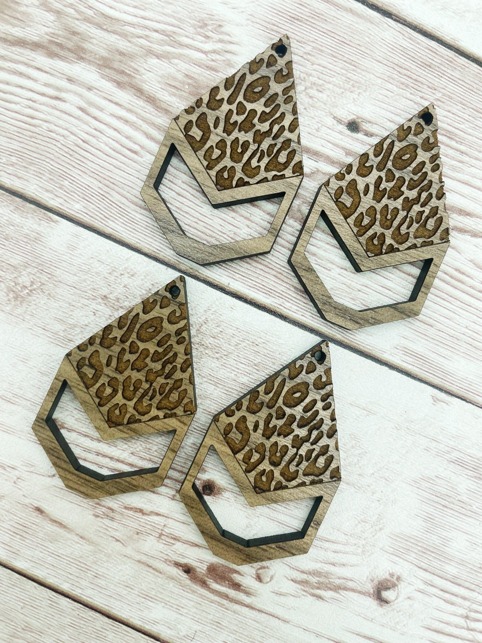 Wood Engraved Leopard Print Macrame Diamond Earring Blanks, Finished Walnut Blank, DIY Jewelry Making