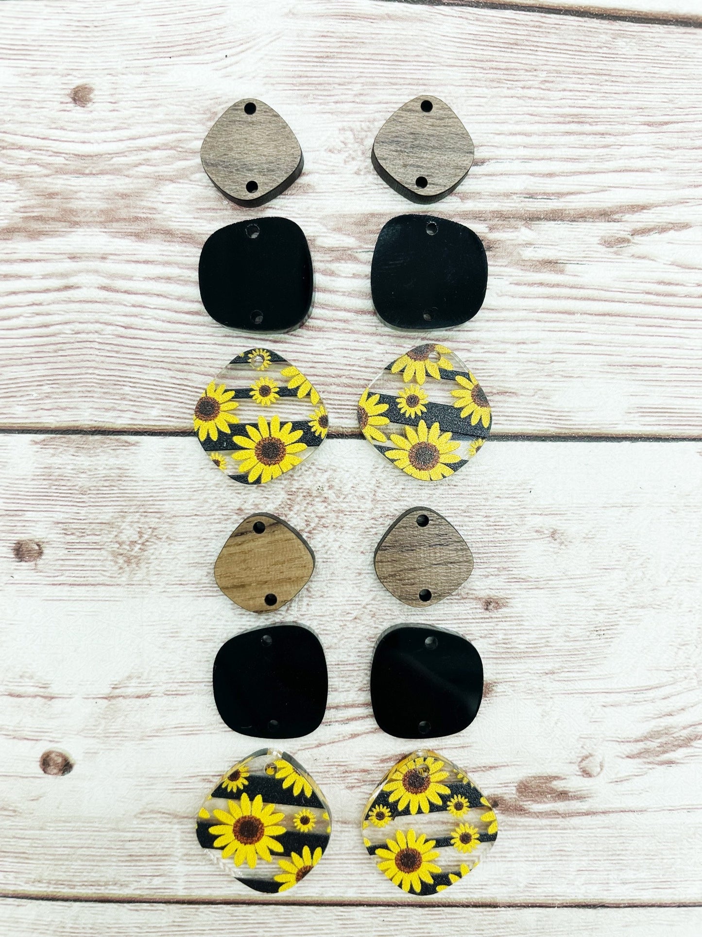 Sunflower Stripe Acrylic and Wood Trio Set Earring Blanks, DIY Jewelry Making