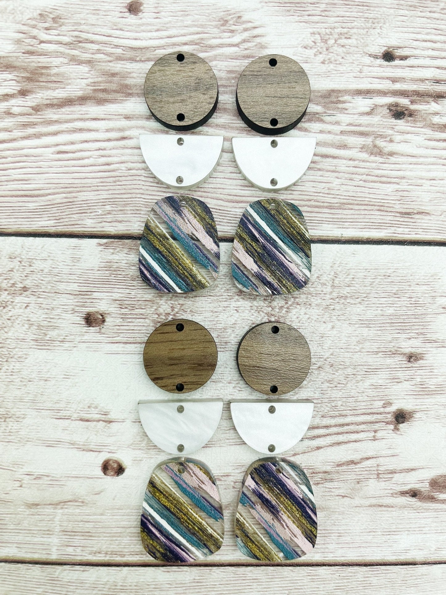 Jewel Tone Acrylic and Wood Trio Set Earring Blanks, DIY Jewelry Making