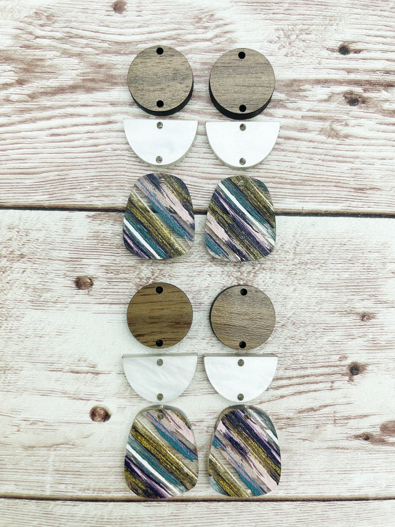 Jewel Tone Acrylic and Wood Trio Set Earring Blanks, DIY Jewelry Making