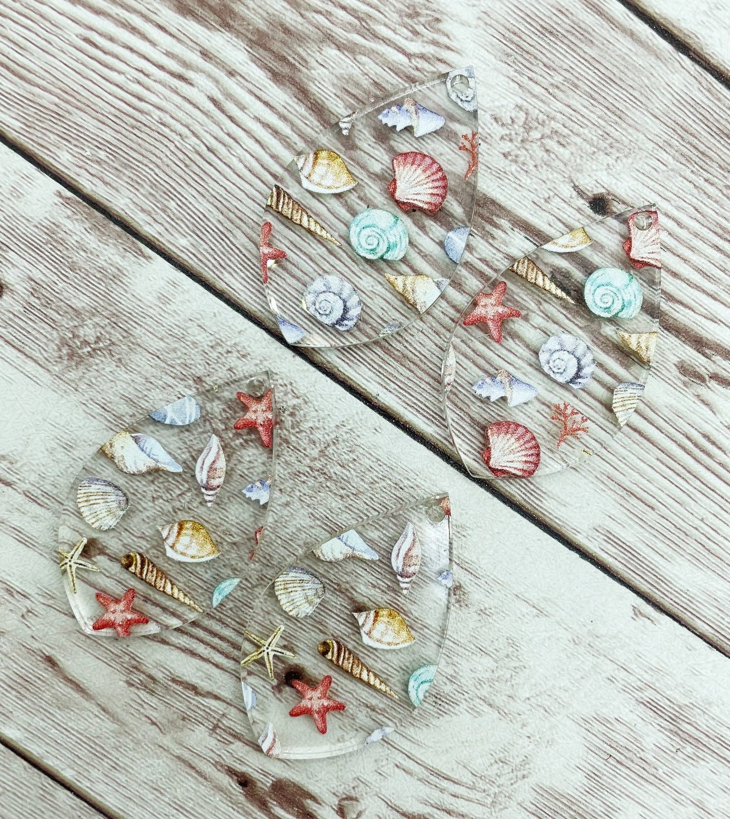 Patterned Seashell Beach Ocean Print Acrylic Teardrop Earring Blanks, DIY Jewelry Making