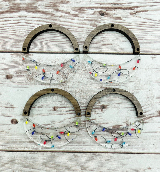 Patterned Christmas Light Acrylic and Wood Arch Crescent Earring Blanks, DIY Jewelry Making