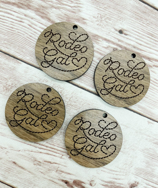 Wood Circle Engraved Rodeo Girl Earring Blanks, Finished Walnut Blank, DIY Jewelry Making