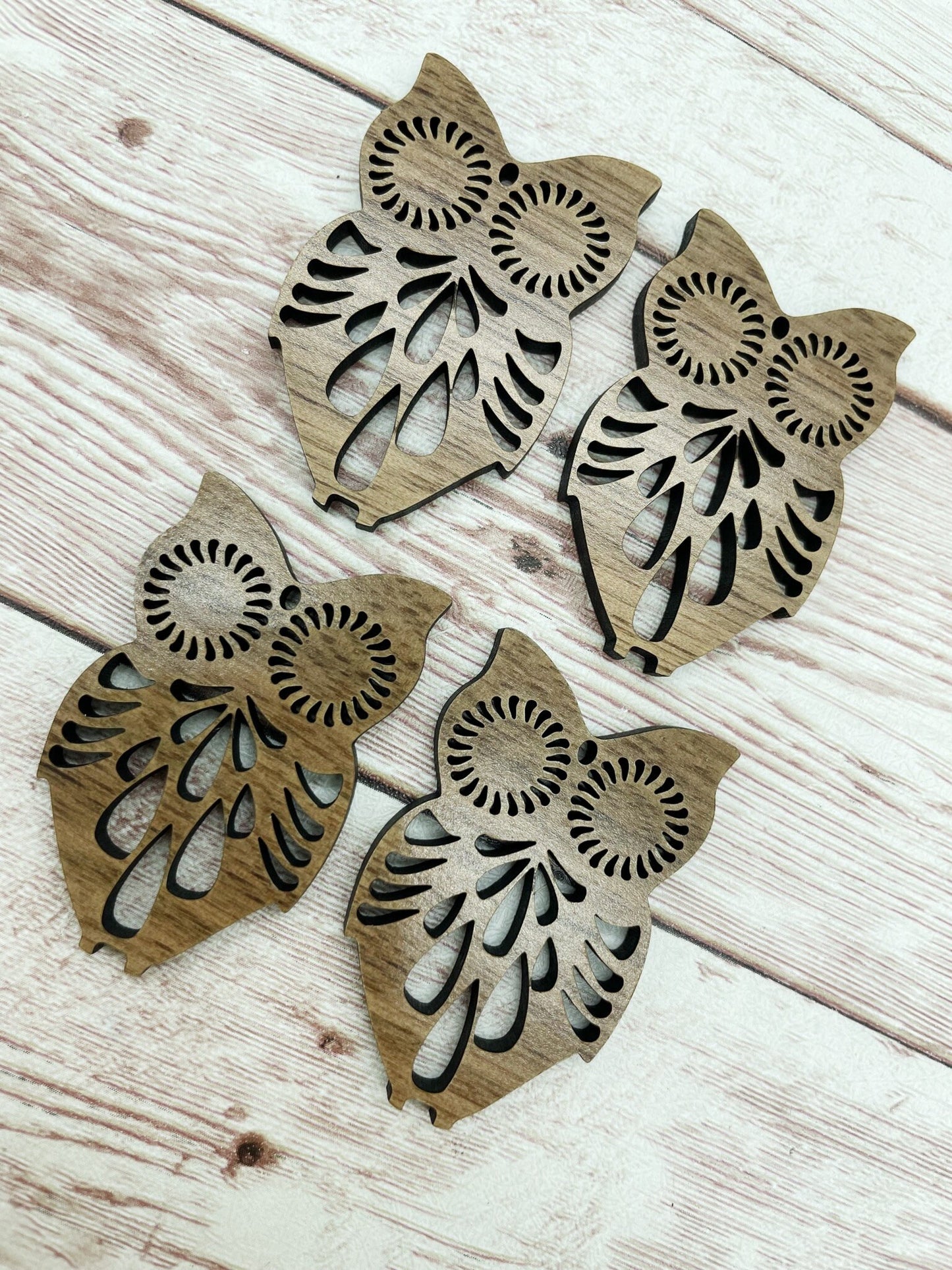 Wood Owl Cutout Earring Blanks, Finished Walnut Blank, DIY Jewelry Making