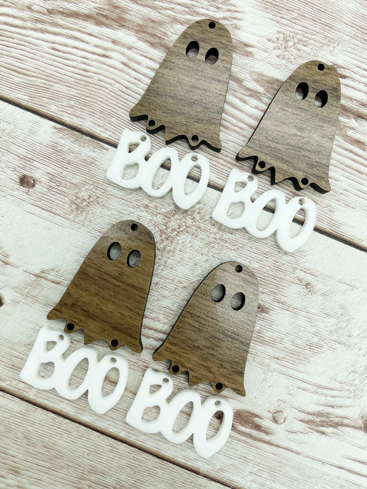 Halloween Wood Ghost White Acrylic Boo Set Earring Blanks, DIY Jewelry Making