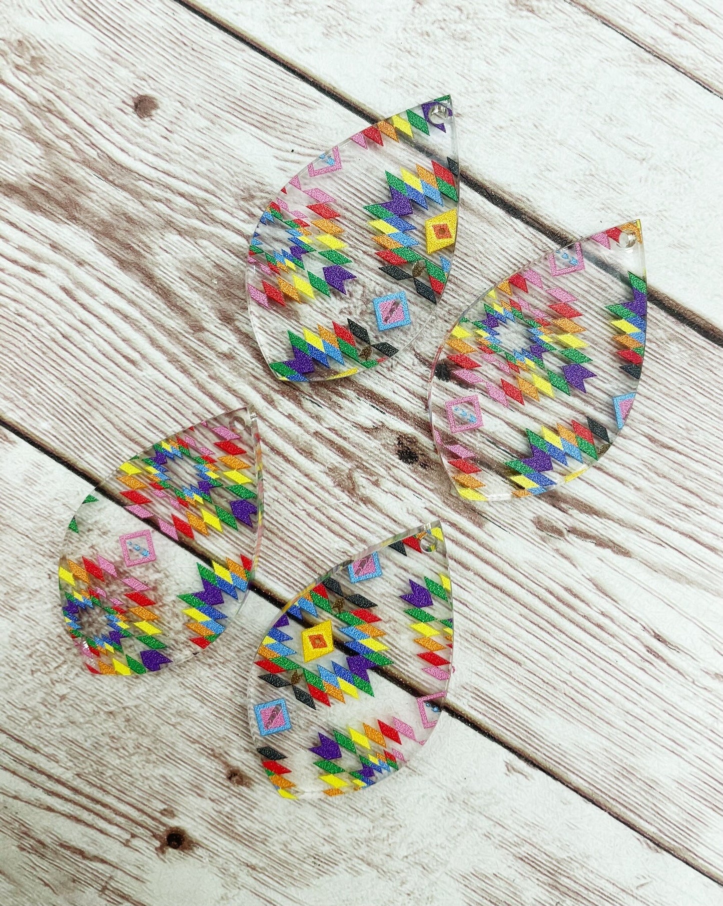 Patterned Rainbow Aztec Print Acrylic Teardrop Earring Blanks, DIY Jewelry Making