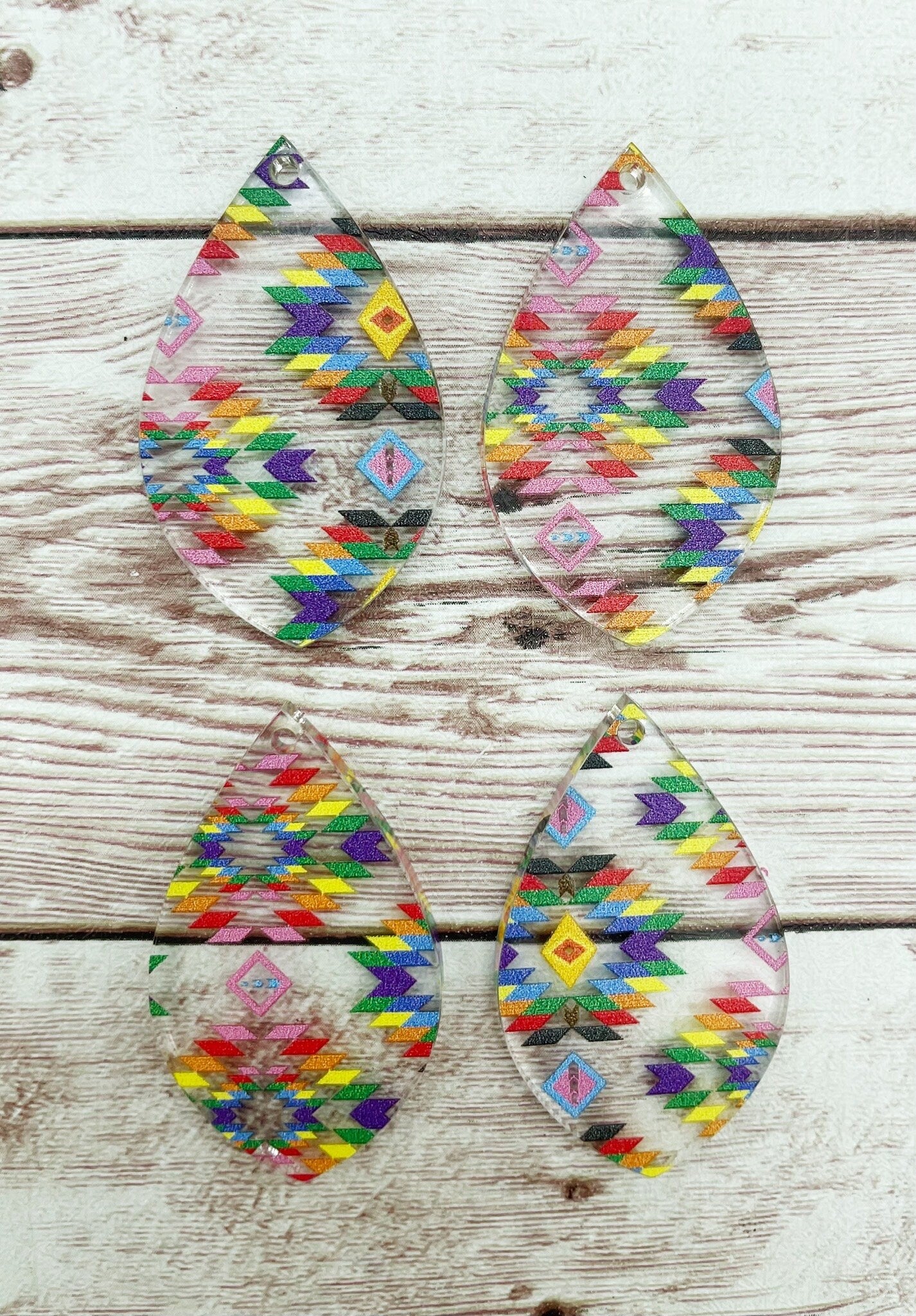 Patterned Rainbow Aztec Print Acrylic Teardrop Earring Blanks, DIY Jewelry Making