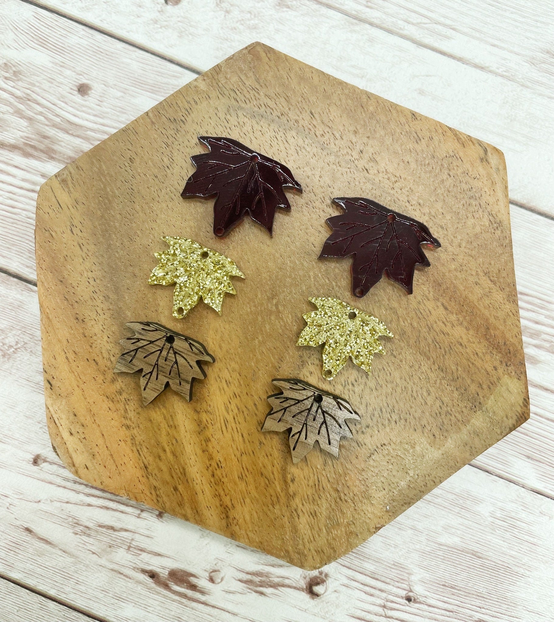 Fall Leaf Trio Acrylic and Wood Earring Blank Set, DIY Jewelry Making