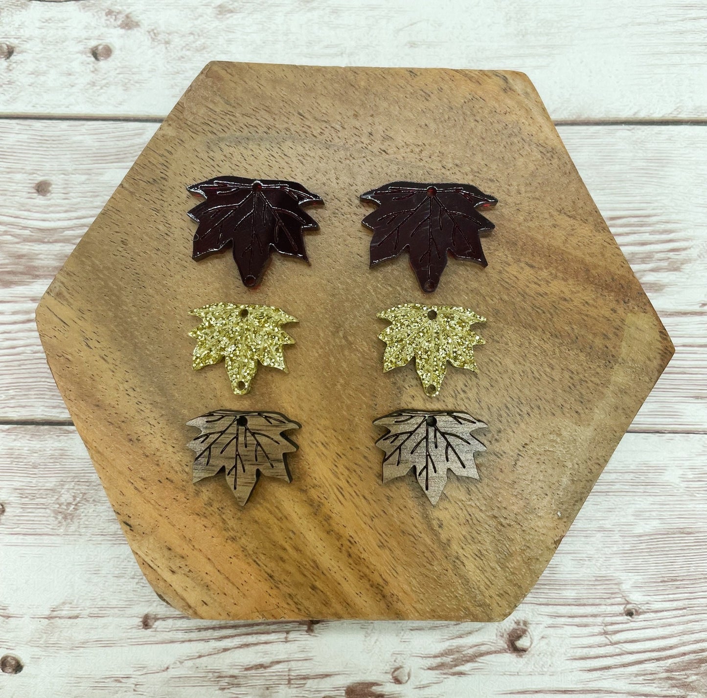 Fall Leaf Trio Acrylic and Wood Earring Blank Set, DIY Jewelry Making