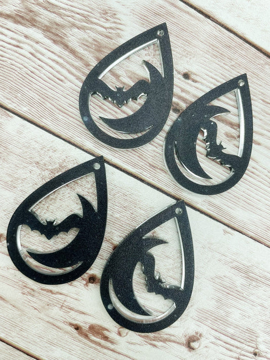 Halloween Bat Moon Black Print Acrylic Teardrop Earring Blanks, DIY Jewelry Making