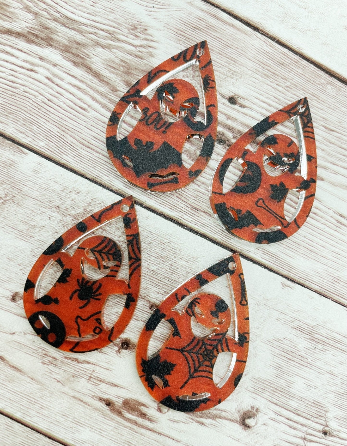 Halloween Print Acrylic Ghost Cutout Teardrop Earring Blanks, DIY Jewelry Making