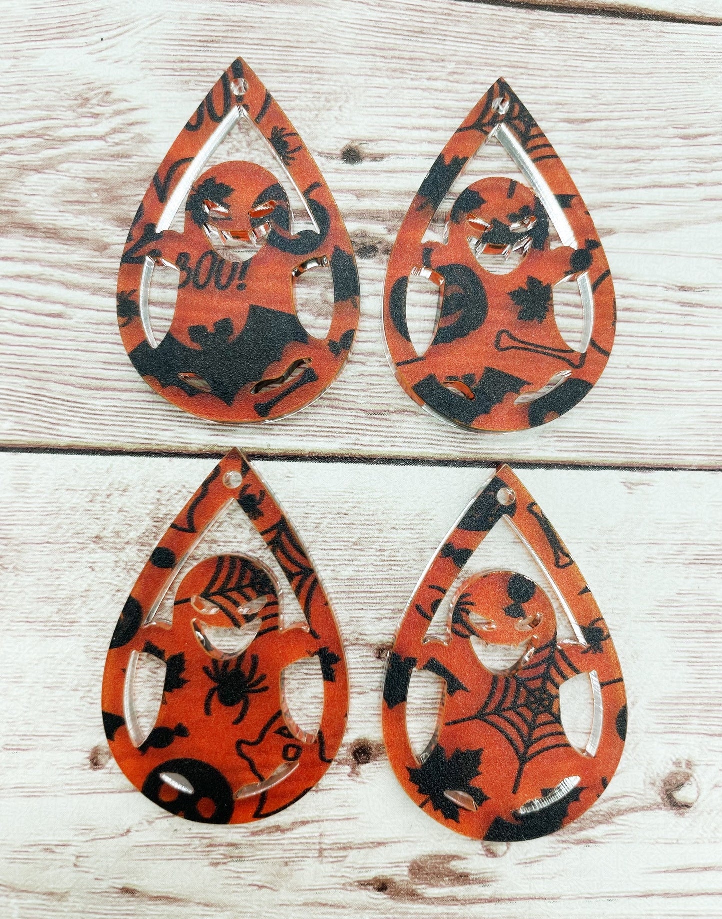 Halloween Print Acrylic Ghost Cutout Teardrop Earring Blanks, DIY Jewelry Making