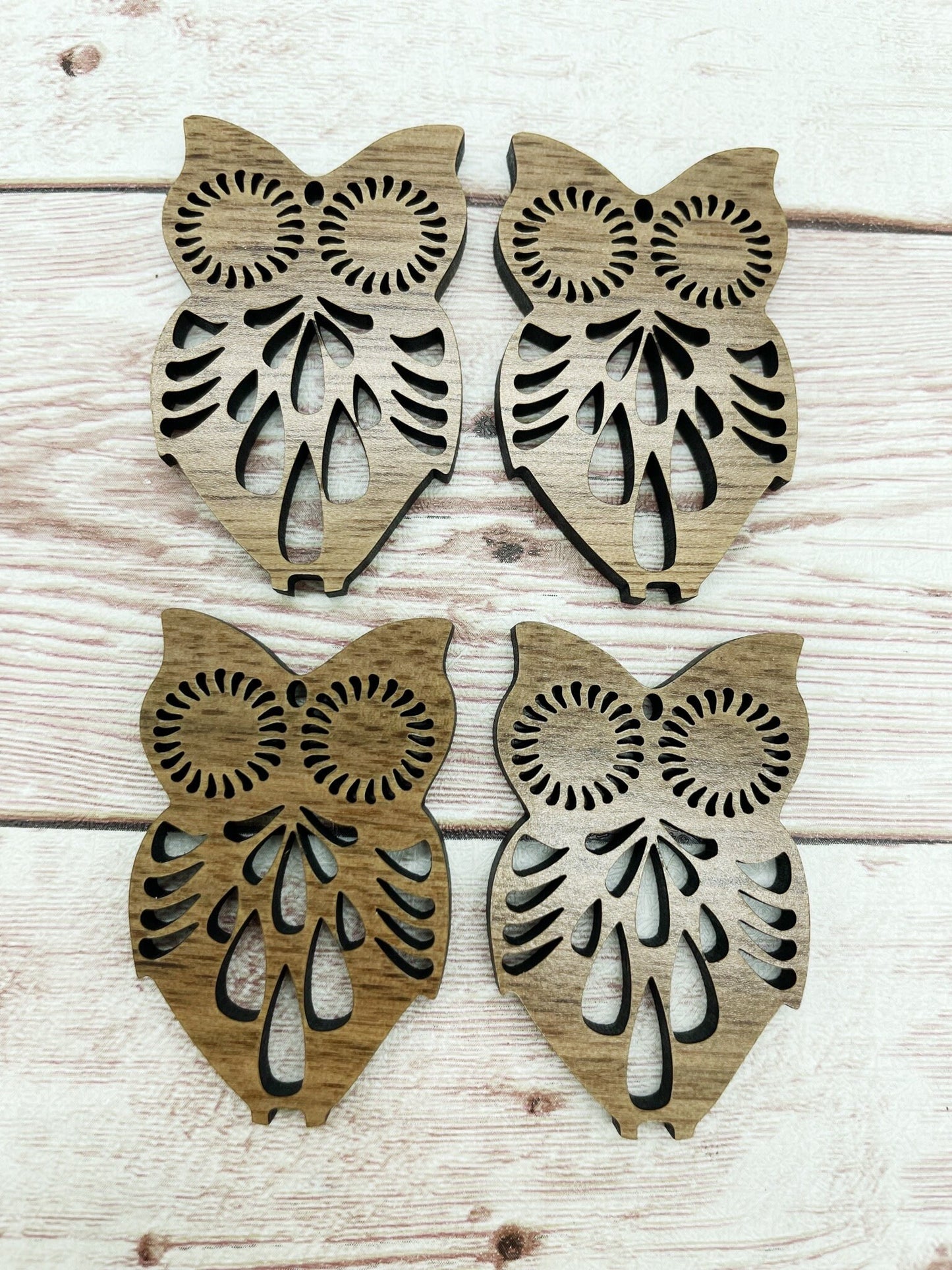 Wood Owl Cutout Earring Blanks, Finished Walnut Blank, DIY Jewelry Making