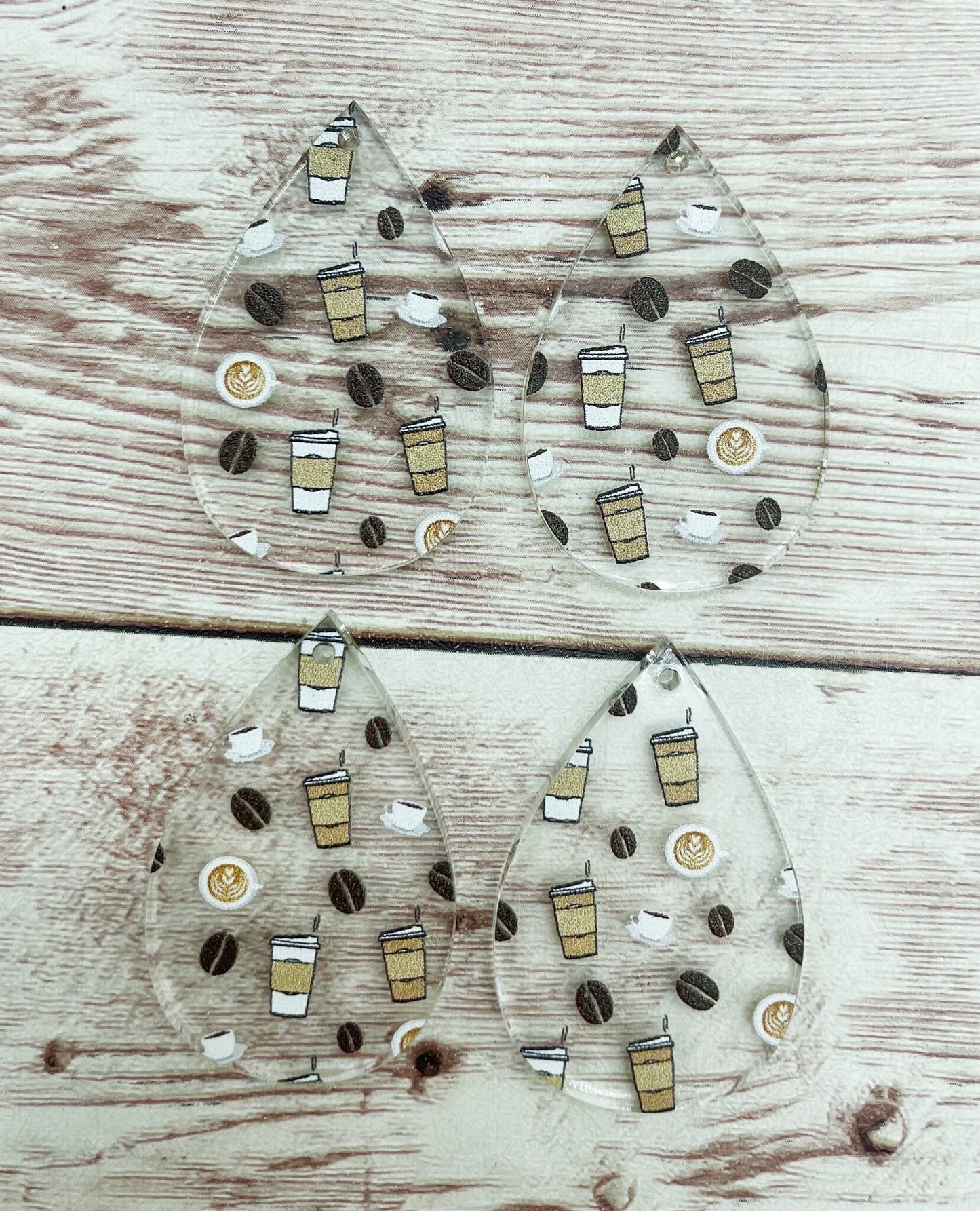 Coffee Bean Print Acrylic Teardrop Earring Blanks, DIY Jewelry Making