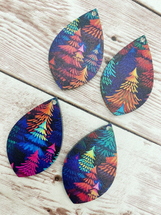 Patterned Bright Christmas Tree Print Acrylic Teardrop Earring Blanks, DIY Jewelry Making