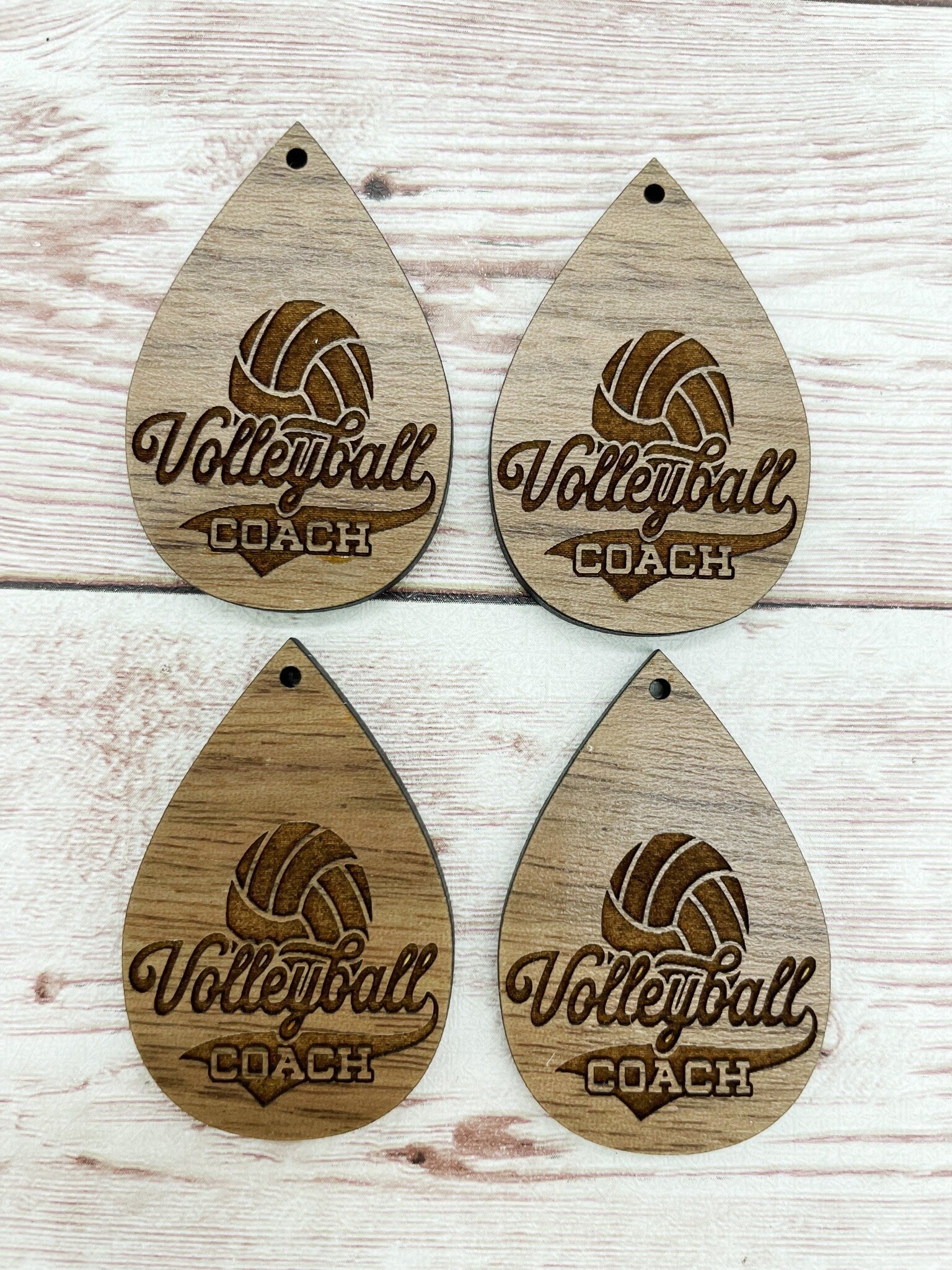 Wood Engraved Volleyball Coach Earring Blanks, Finished Walnut Blank, DIY Jewelry Making