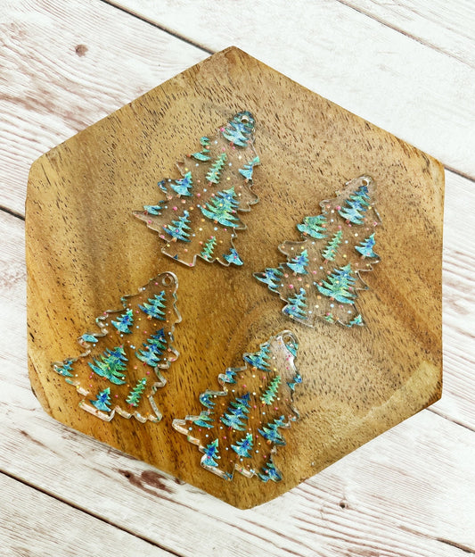 Winter Christmas Tree Print Acrylic Earring Blanks, DIY Jewelry Making