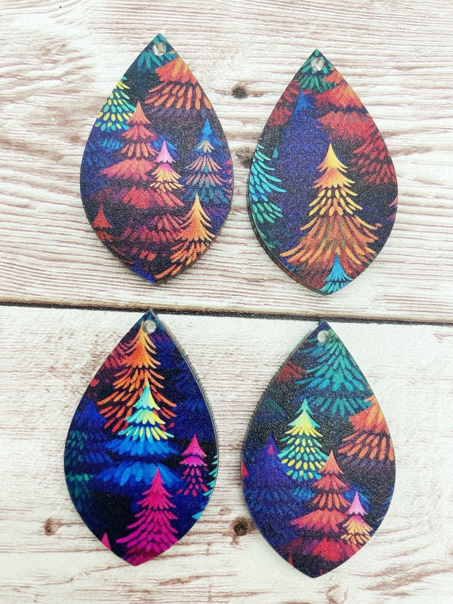 Patterned Bright Christmas Tree Print Acrylic Teardrop Earring Blanks, DIY Jewelry Making