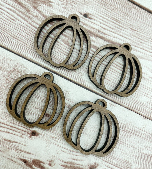 Wood Pumpkin Cutout Acrylic Earring Blanks, Finished Walnut, DIY Jewelry Making