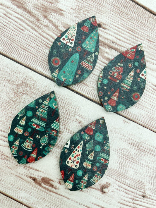 Patterned Green Mixed Christmas Tree Print Acrylic Teardrop Earring Blanks, DIY Jewelry Making