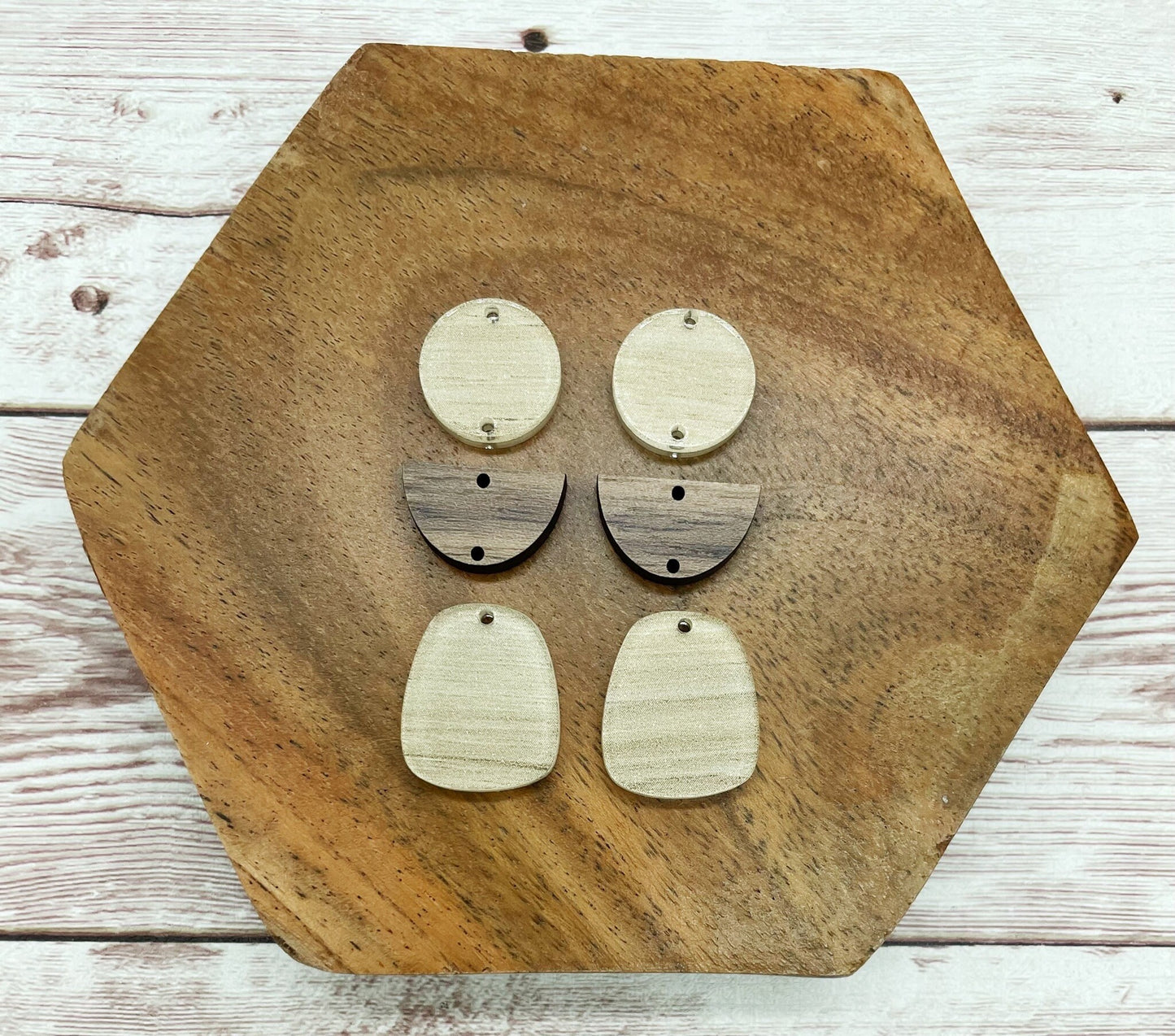 Light Wood Acrylic and Wood Trio Set Earring Blanks, DIY Jewelry Making