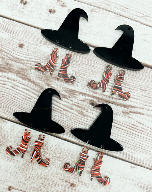 Halloween Acrylic Witch Hat and Boots Set Earring Blanks, DIY Jewelry Making