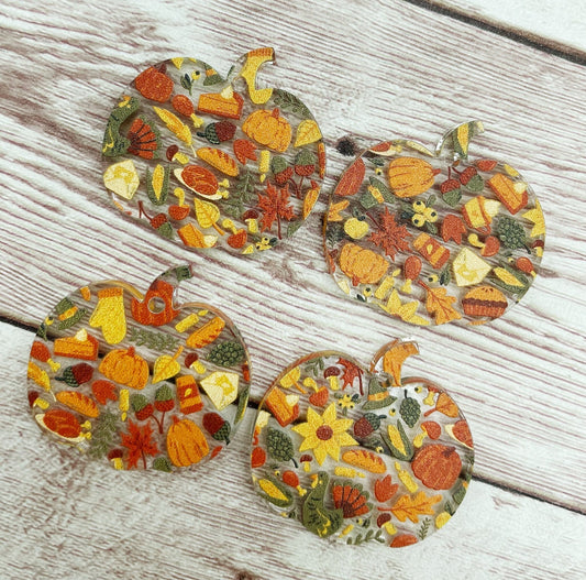 Thanksgiving Fall Print Acrylic Pumpkin Earring Blanks, DIY Jewelry Making