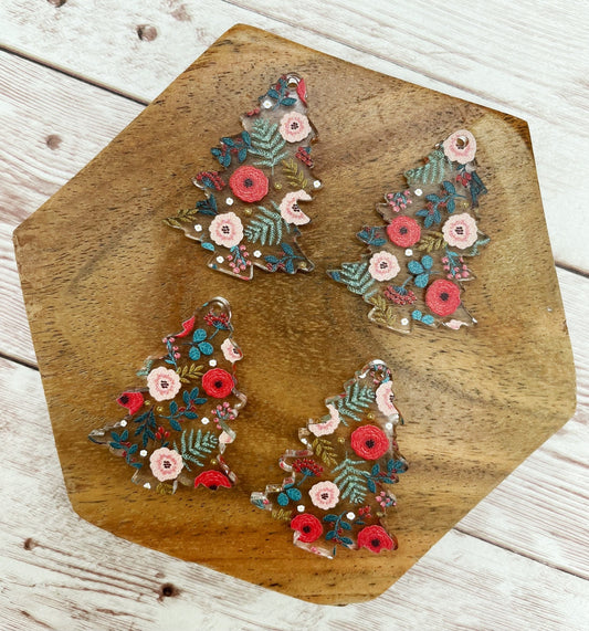 Winter Floral Christmas Tree Acrylic Earring Blanks, DIY Jewelry Making