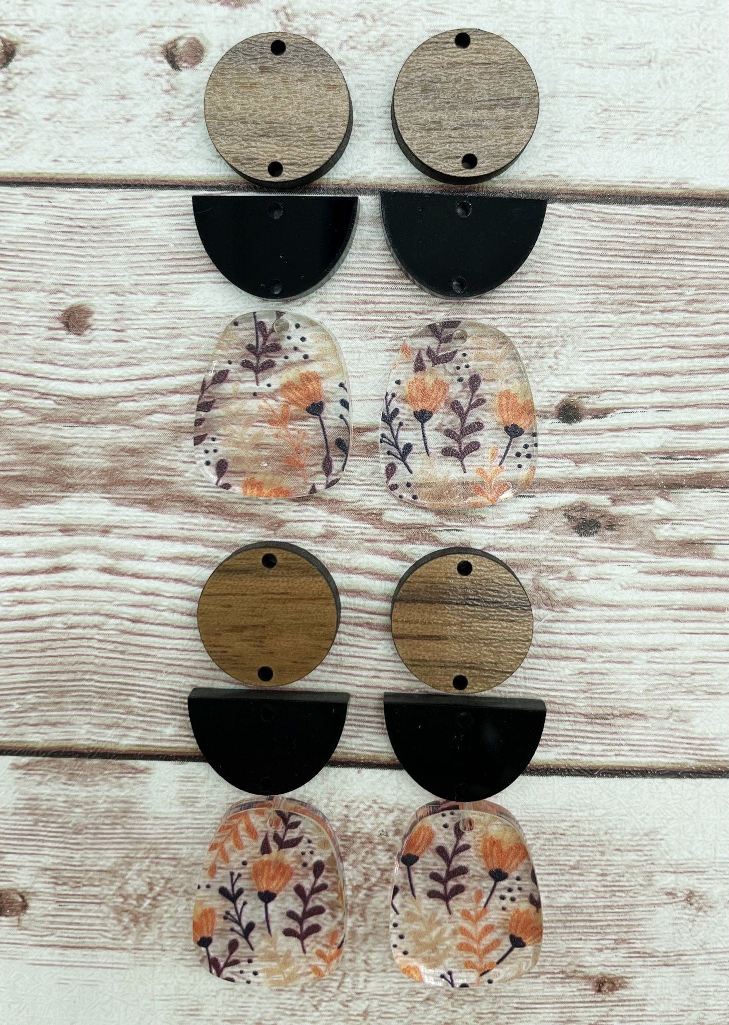 Fall Floral Acrylic and Wood Trio Set Earring Blanks, DIY Jewelry Making