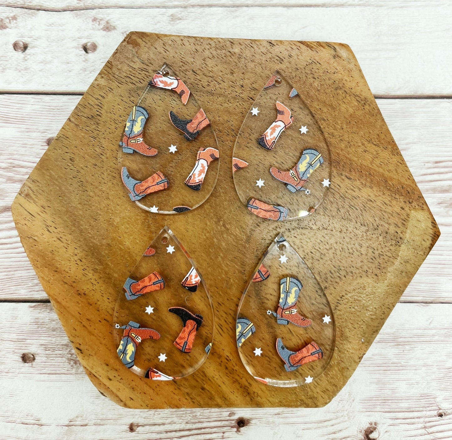 Cowboy Boot Rodeo Print Acrylic Teardrop Earring Blanks, DIY Jewelry Making