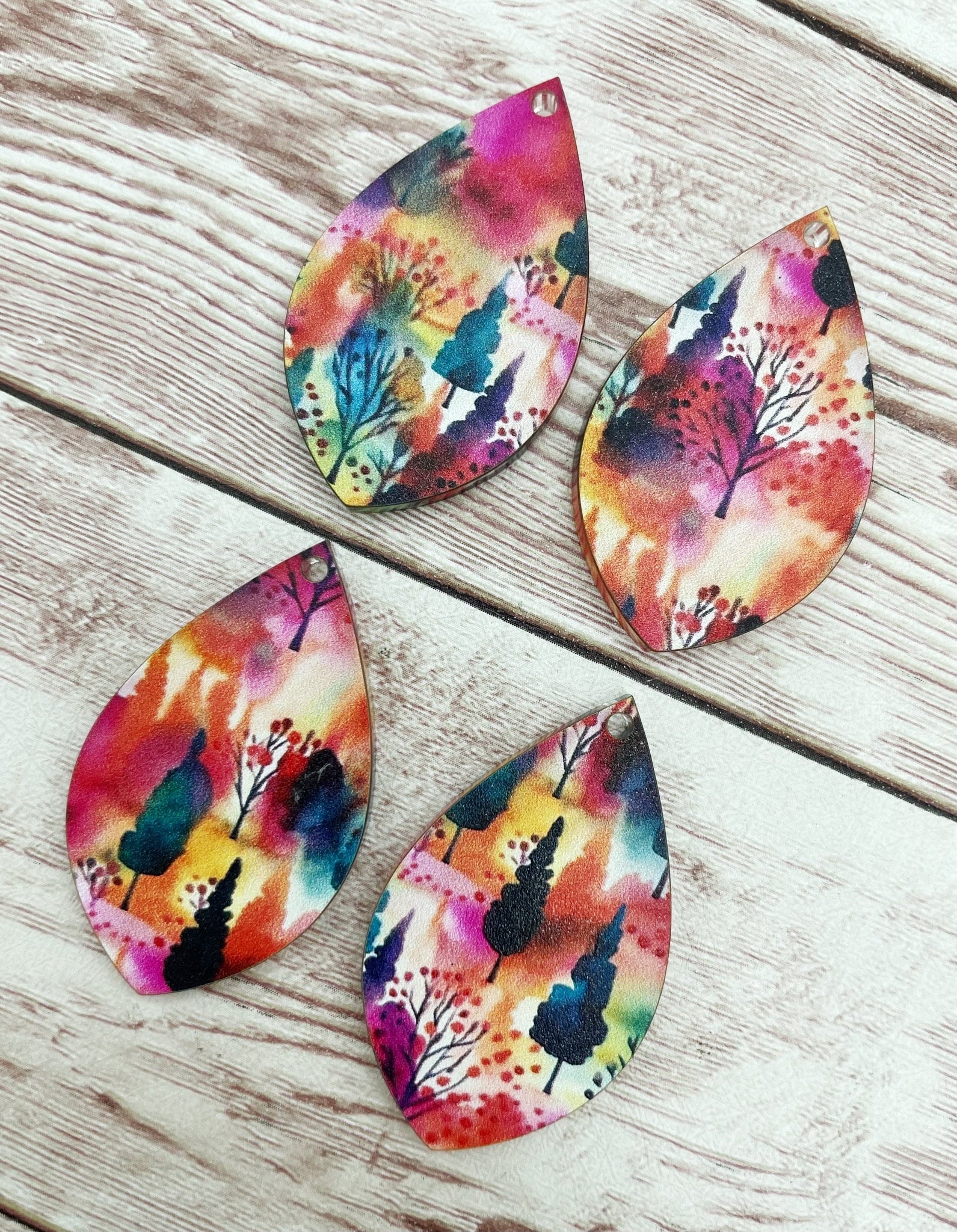 Jewel Tone Tree Print Acrylic Teardrop Earring Blanks, DIY Jewelry Making
