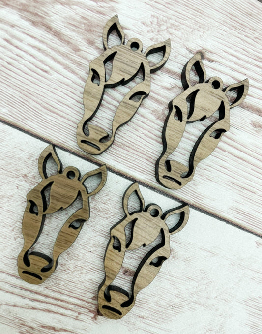 Wood Horse Farm Earring Blanks, Finished Walnut Blank, DIY Jewelry Making