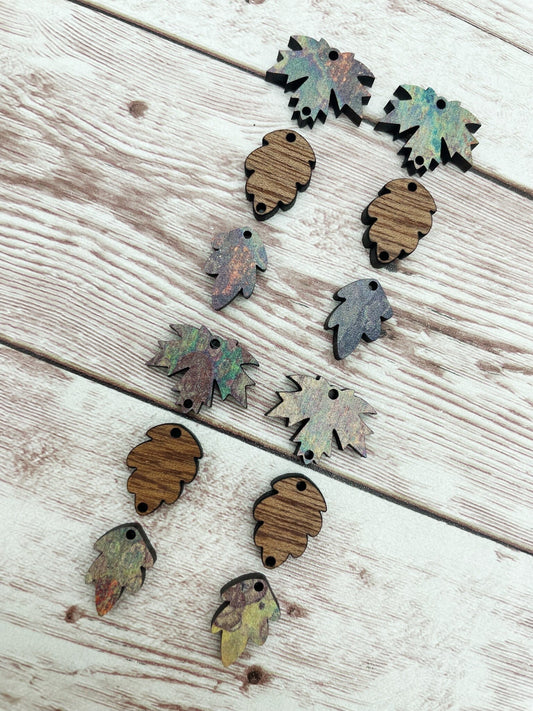 Fall Leaf Trio Patterned Wood and Sapele Wood Earring Blanks, DIY Jewelry Making