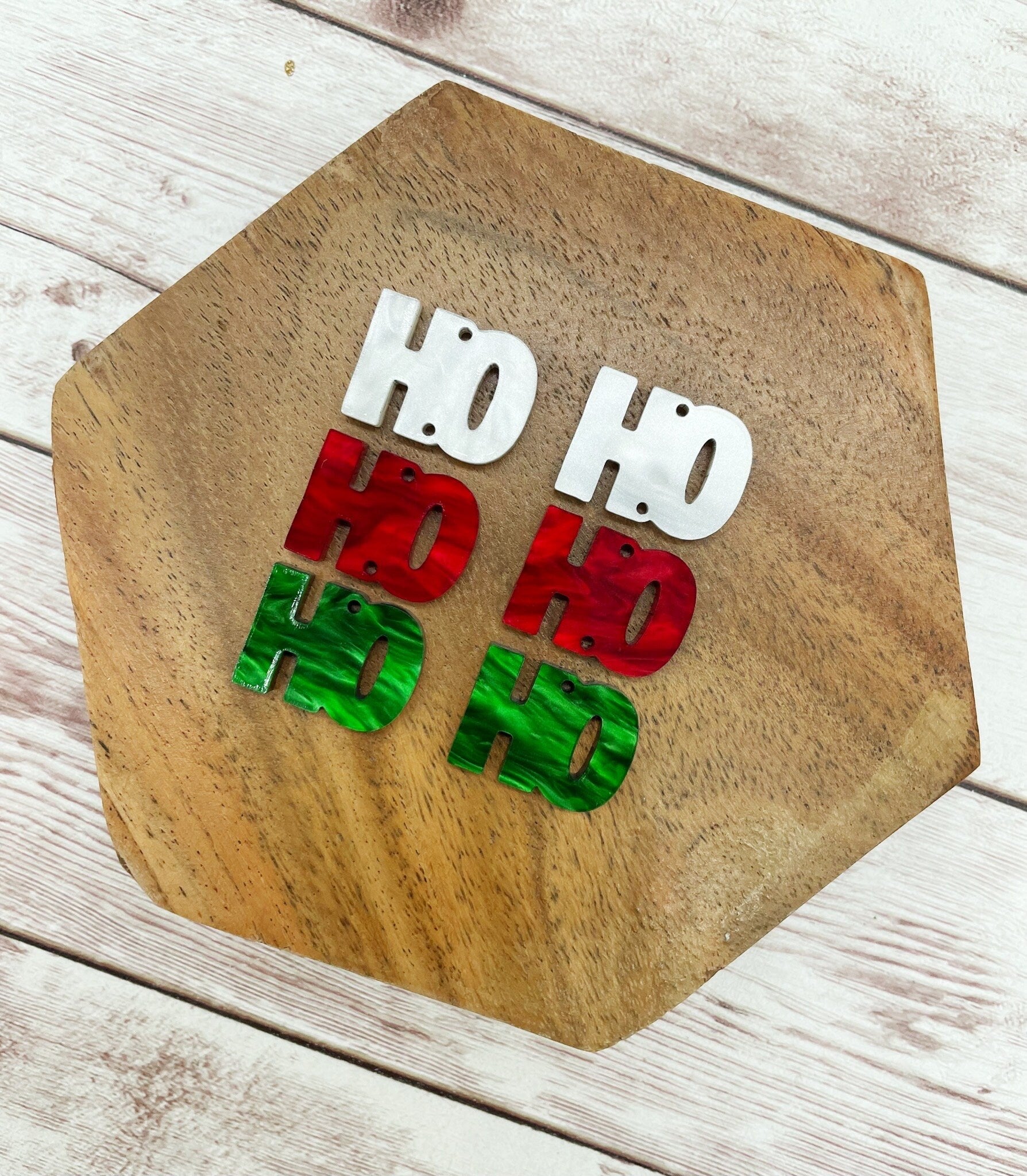 Marbled White Red Green Ho Ho Ho Acrylic Earring Blanks, DIY Jewelry Making