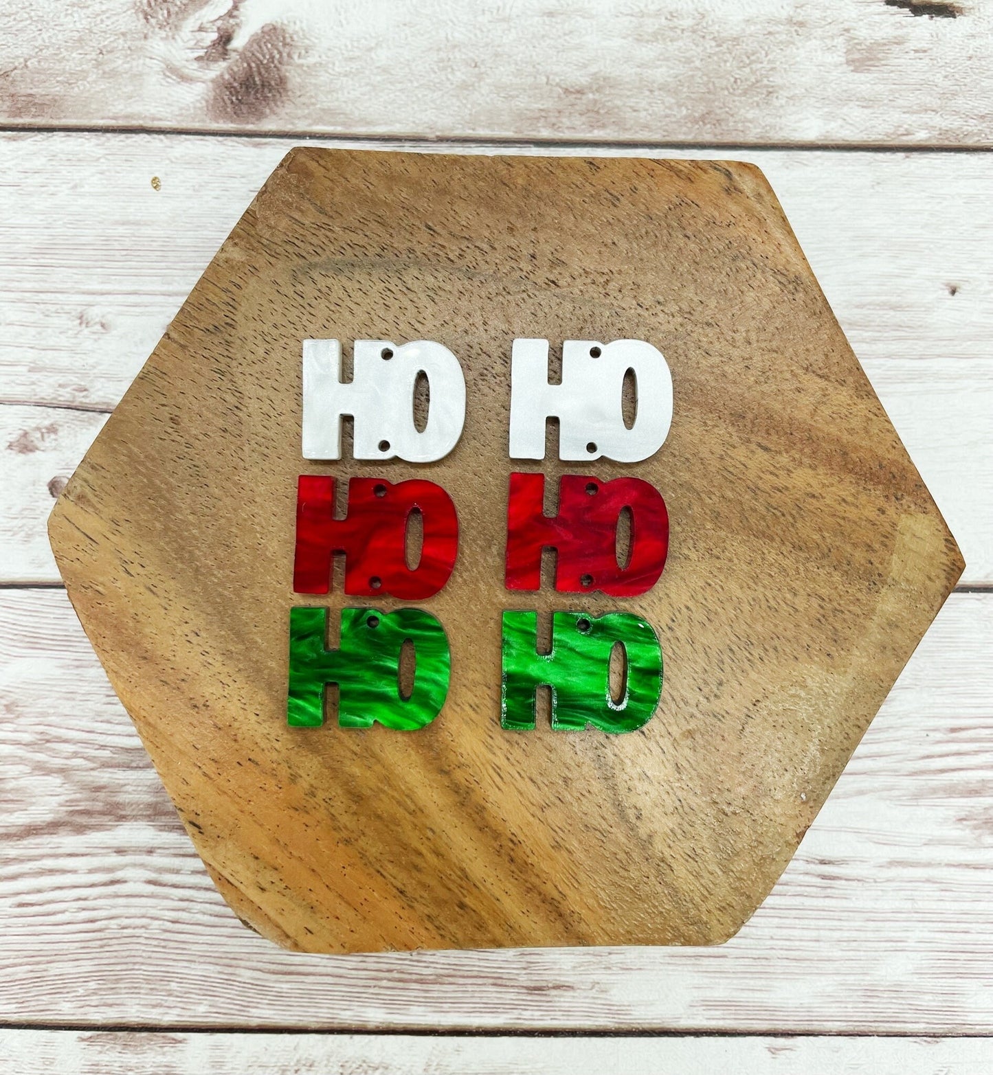 Marbled White Red Green Ho Ho Ho Acrylic Earring Blanks, DIY Jewelry Making