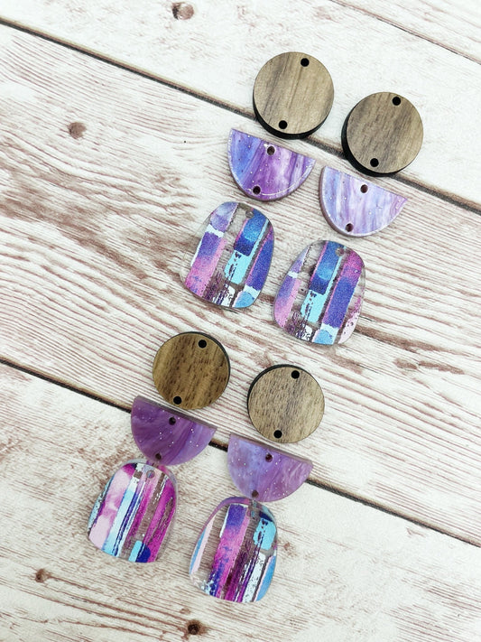 Vertical Line Print Acrylic and Wood Trio Set Earring Blanks, DIY Jewelry Making