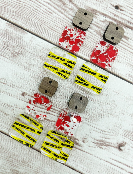 Crime Scene Blood Spatter Acrylic Halloween Square Trio Earring Blanks, DIY Jewelry Making