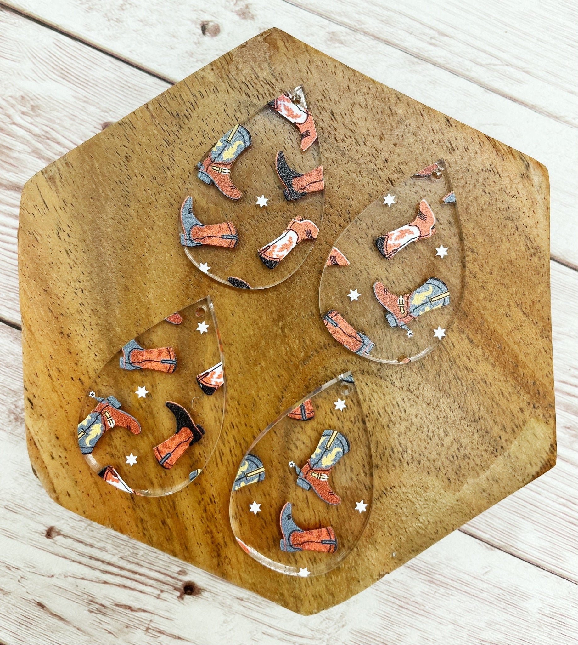 Cowboy Boot Rodeo Print Acrylic Teardrop Earring Blanks, DIY Jewelry Making