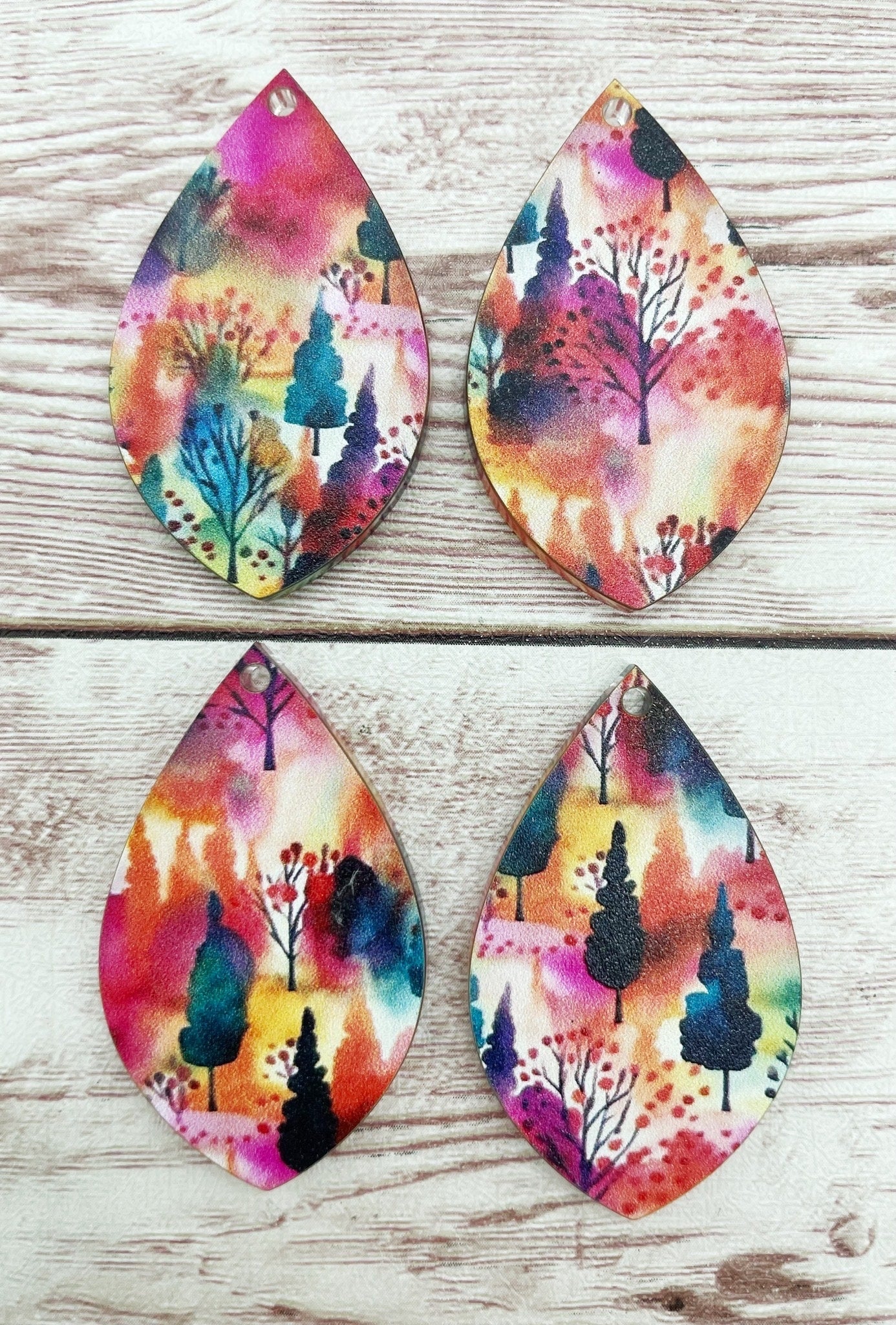 Jewel Tone Tree Print Acrylic Teardrop Earring Blanks, DIY Jewelry Making