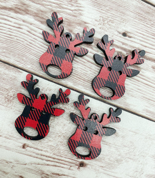 Red and Black Buffalo Plaid Reindeer Christmas Earring Blanks, DIY Jewelry Making