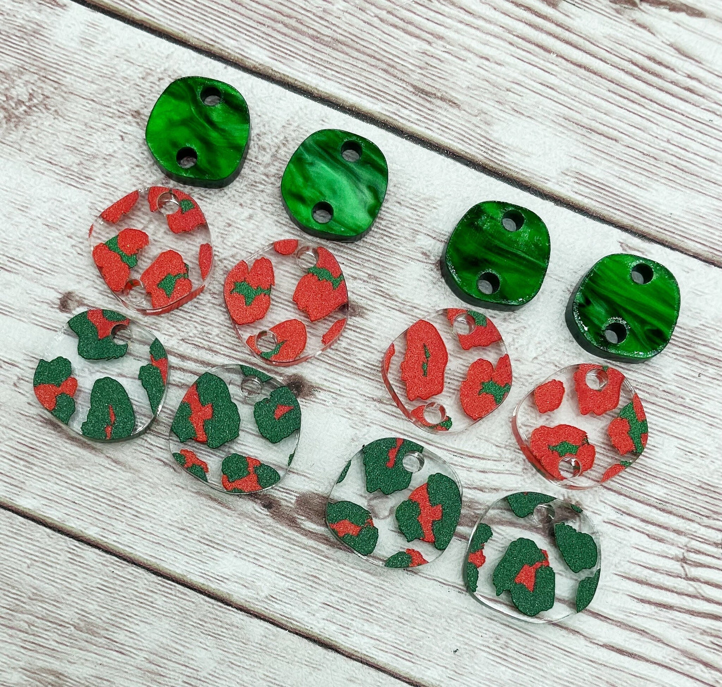 Christmas Red Green Leopard Print Acrylic Trio Earring Blanks, DIY Jewelry Making