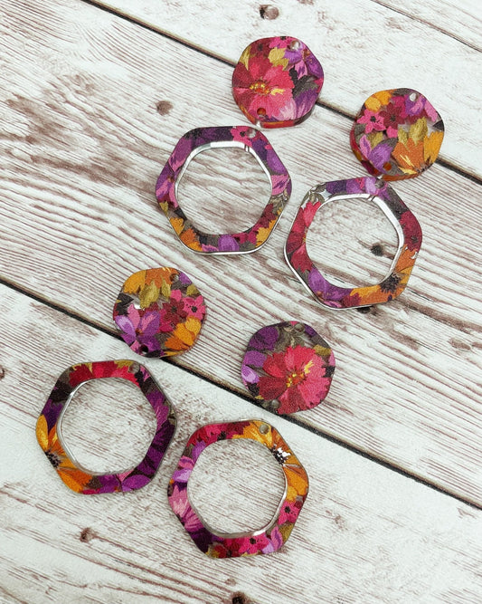 Floral Double Hexagon Acrylic Earring Blanks, DIY Jewelry Making