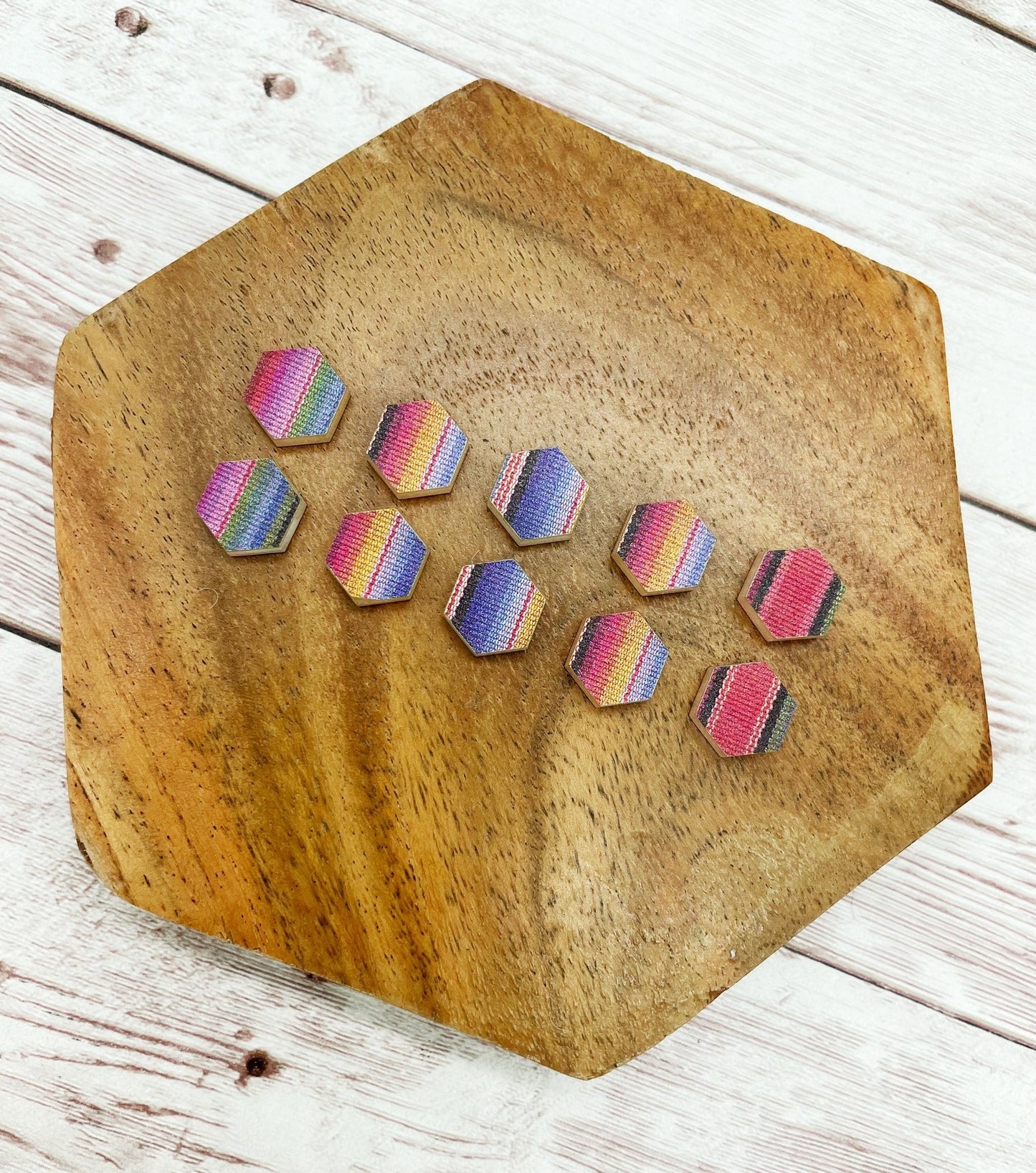 Colorful Hexagon Acrylic Stud Earring Blanks Set of 5 Pair DIY Jewelry Making