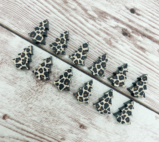 Leopard Print Acrylic Christmas Tree Stud Earring Blanks Set of 6 Pair DIY Jewelry Making