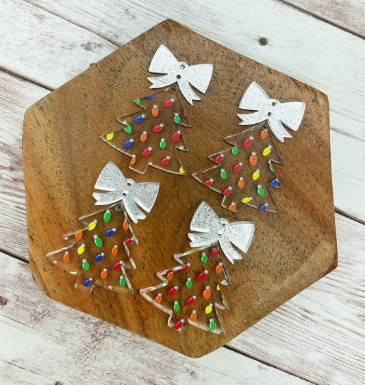 Patterned Blue Purple Snowflake Print Christmas Tree Acrylic Earring Blanks, DIY Jewelry Making