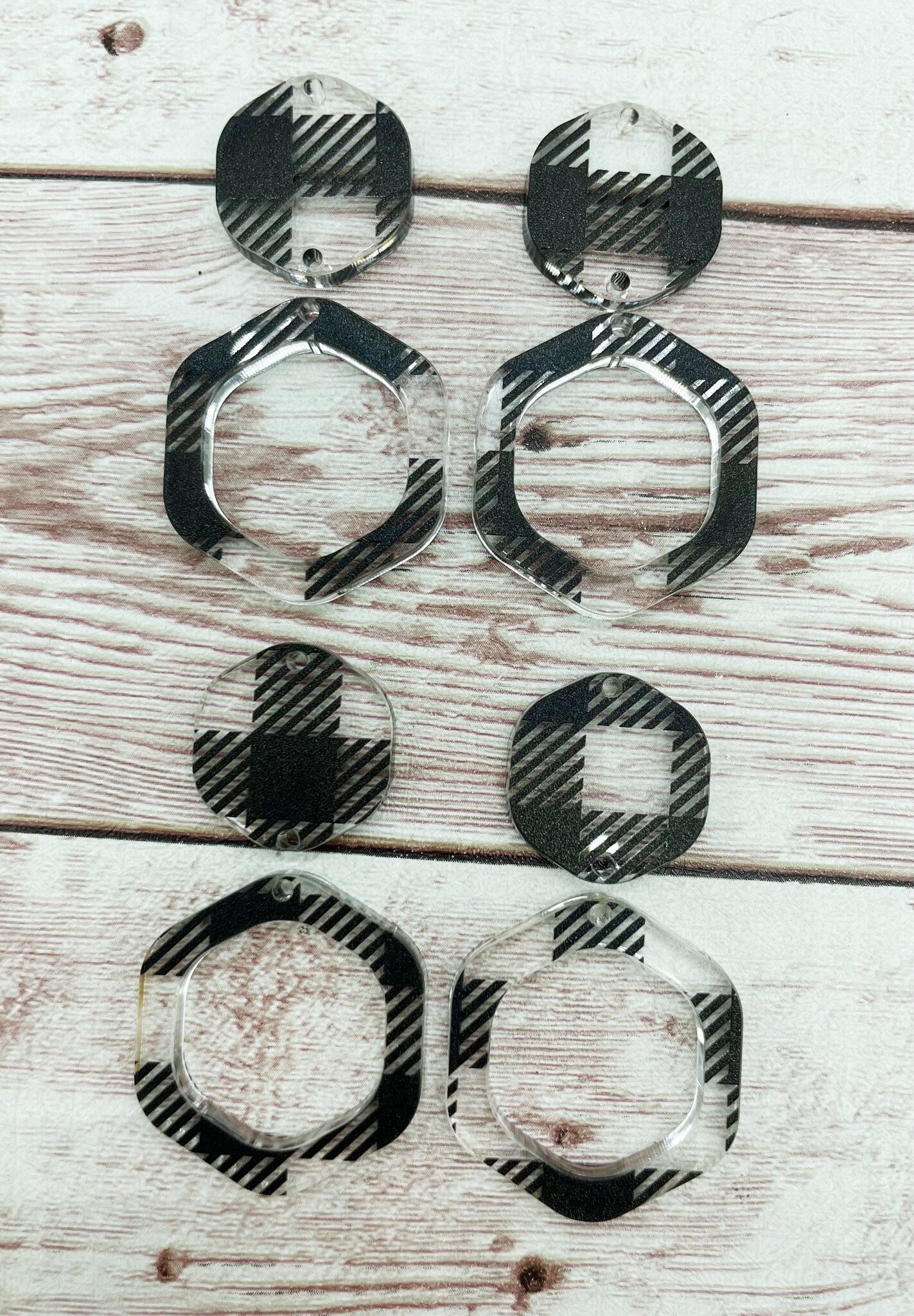 Black Plaid Double Hexagon Acrylic Earring Blanks, DIY Jewelry Making