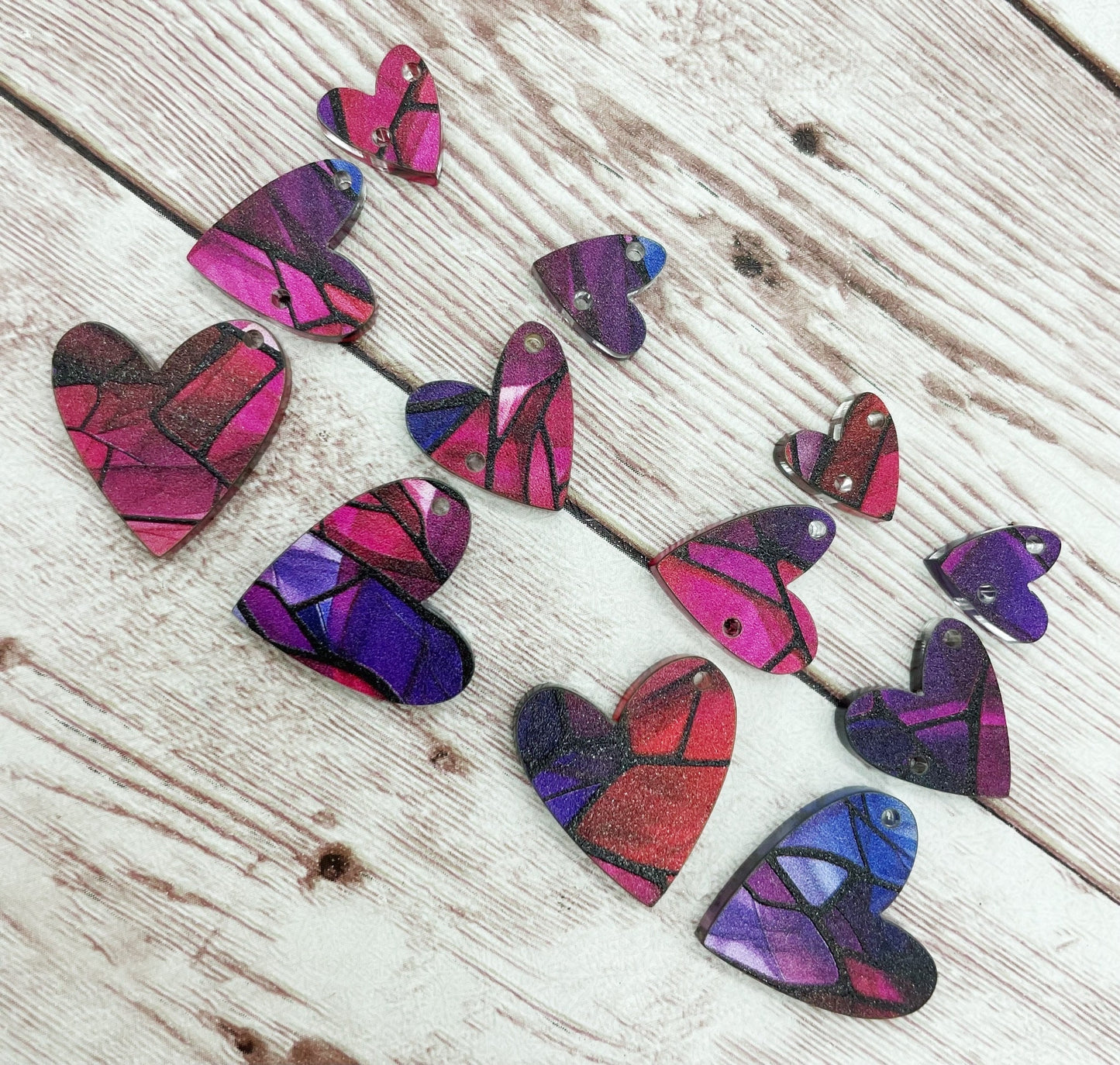 Stained Glass Acrylic Heart Trio Valentine’s Earring Blanks, DIY Jewelry Making