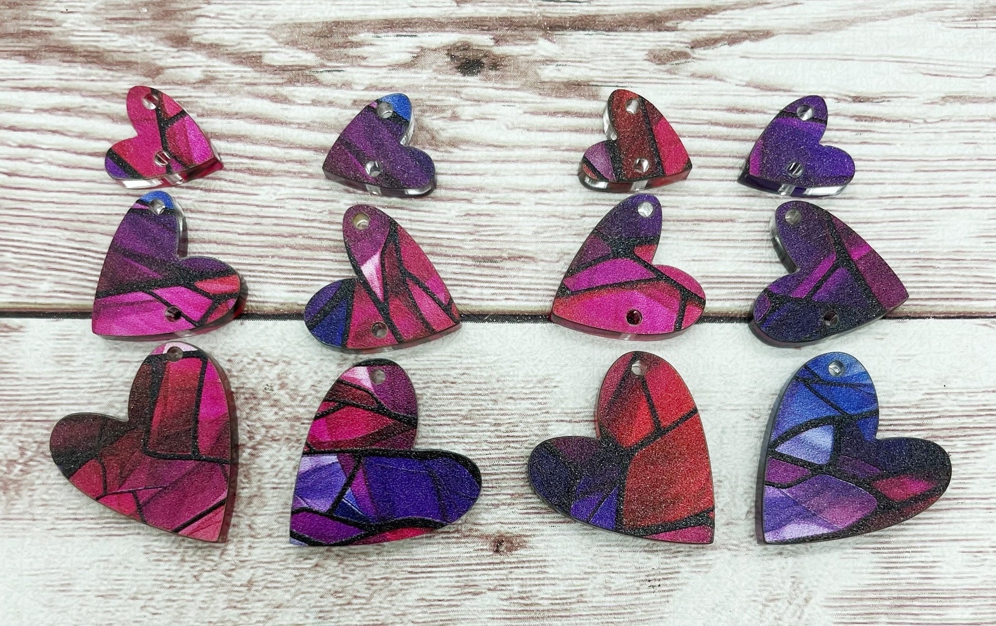 Stained Glass Acrylic Heart Trio Valentine’s Earring Blanks, DIY Jewelry Making