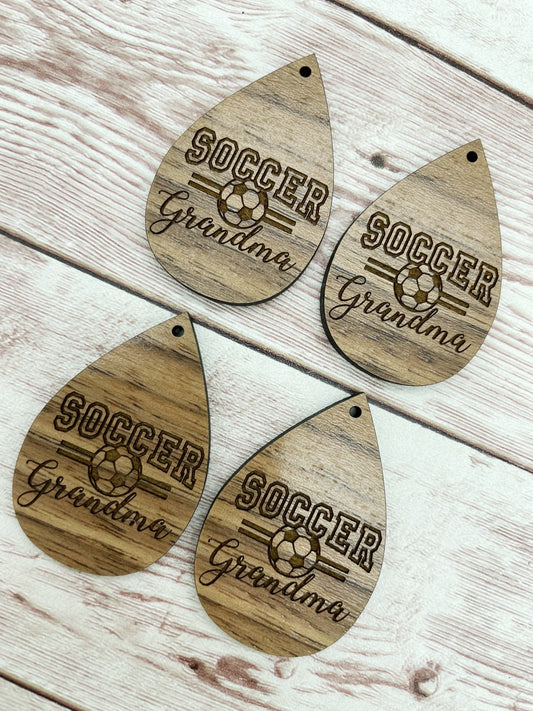 Wood Engraved Soccer Grandma Earring Blanks, Finished Walnut Blank, DIY Jewelry Making