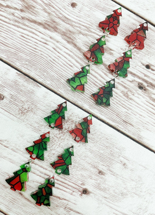 Christmas Winter Stained Glass Acrylic Tree Trio Earring Blanks, DIY Jewelry Making